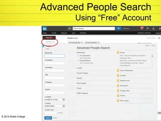 © 2014 Walsh College
Advanced People Search
Using “Free” Account
1414
© 2014 Walsh College
 