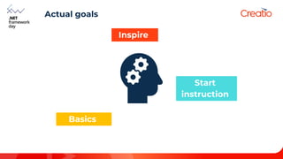 Actual goals
Inspire
Basics
Start
instruction
 