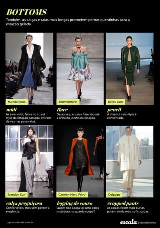 BOTTOMS
midi flare pencil
calça preguiçosa legging de couro cropped pants
 