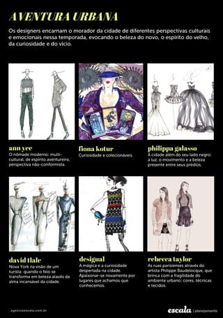 rebecca taylor
ann yee fiona kotur
desigualdavid tlale
AVENTURA URBANA
philippa galasso
 