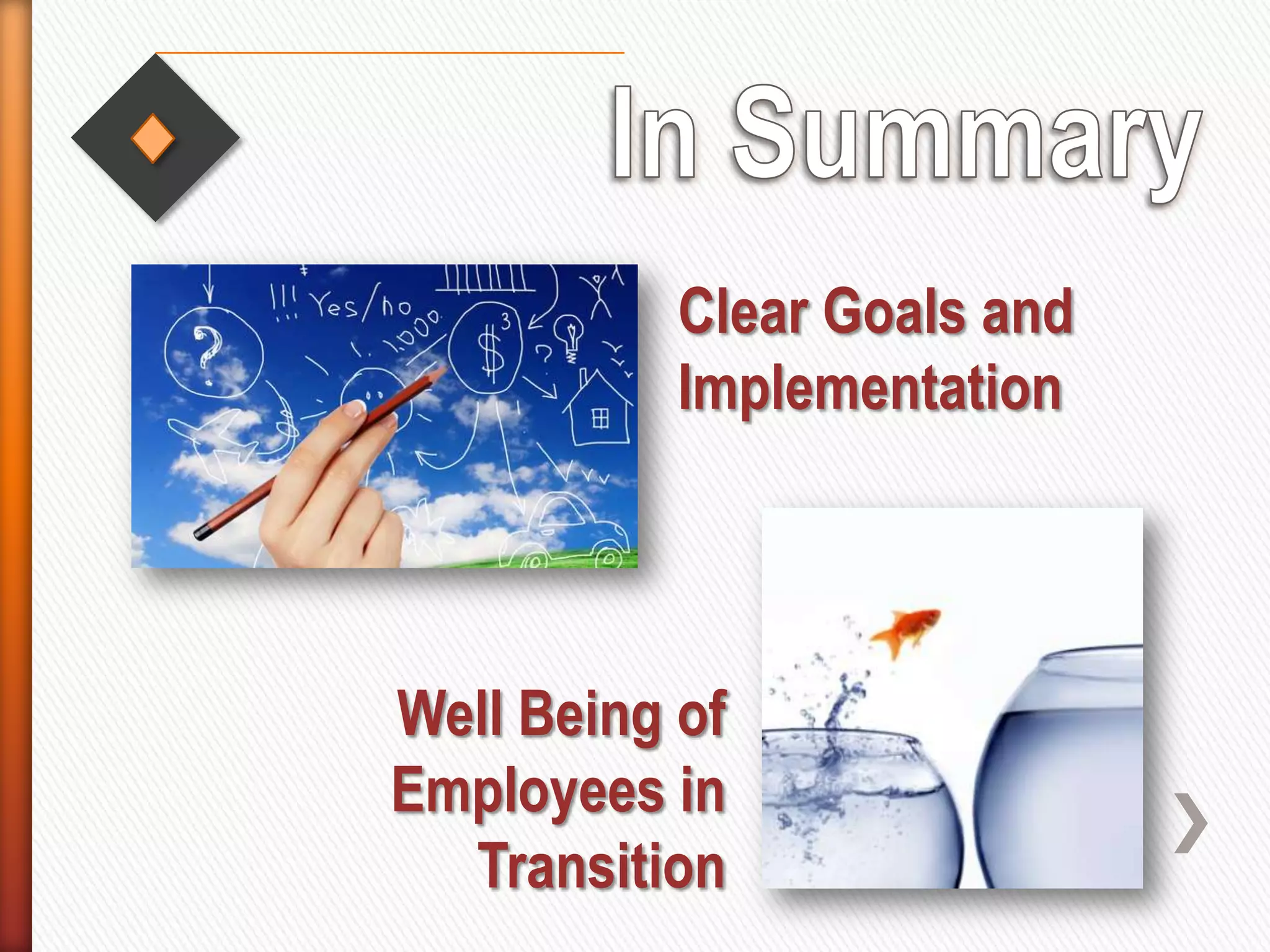 Clear Goals and
Implementation
Well Being of
Employees in
Transition
 