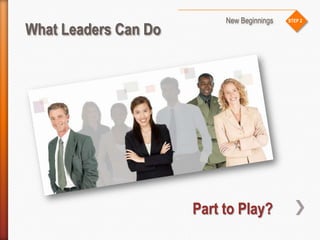 STEP 2
What Leaders Can Do
New Beginnings
Part to Play?
 
