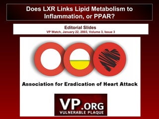 Editorial Slides
VP Watch, January 22, 2003, Volume 3, Issue 3
Does LXR Links Lipid Metabolism to
Inflammation, or PPAR?
 