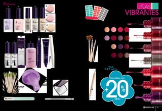 Con pigmentos que
dan un acabado
brillante
Desc
Esmaltes con
20%+
Brun Peau
Taupe
Rouge Grenadine
Rubis
Esmalte para Uñas Brillante 5,5 ml
De $95 c/u
A $75c/u
Rouge Sienne
#96632 Etiquetas para Uñas
36 Stickers, 1 lima y 1 palito
de Bambú
$99
#96423 Decorador
de Uñas 1 Pieza
De $99
A $79
CREADORFRANCÉSDELACOSMÉTICAVEGETAL
#96636 Kit Decorador
de Uñas 3 Piezas
$99
*El color y modelo pueden variar
#86974
Premium
Rose Nude
#17791
Beige
Nacré
#86175
Rubis
#44244
Rouge
Grenadine
#45766
Aubergine
#17971
Rouge
Sienne
#45041
Rose Pastel
#87334
Premium
Mauve Poudré
#44055
Violine
#45873
Framboise
#43879
Mauve
Léger
#45197
Brun Peau
#44396
Bordeaux
#45995
Taupe
Aubergine
Bordeaux
uñas
vibrantes
D E
F
A. #78338 Esmalte Endurecedor
para Uñas Quebradizas 10 ml
B. #77937 Esmalte Reparador para
Uñas Liso y Luminoso 10 ml
c. #65447 Crema Exfoliante para
Uñas y Cutícula 5,5 ml
De $99 c/u
A $69c/u
J. #66767 Kit French Manicure Cero
Defectos 40 Bandas Autoadhesivas
para Uñas
De $59
A $39
K. #66290 Quita Esmalte para
Uñas Suave y Eficaz 100 ml
De $99
A $69
BA
I
J
K
N
H
G
C
Esmalte para Uñas 5,5 ml
d. #66069 Blanco French Manicure
e. #27974 Color Pastel Brillante Rose
f. #28103 Color Pastel Brillante Parme
g. #28209 Color Pastel Brillante Beige
h. #66172 Brillo Intenso
De $79 c/u
A $65c/u
N. #66633 Lápiz Delineador para
Uñas French Manicure 1,1g
De $99
A $69
L. #66484 Lápiz Quita
Esmalte para Uñas 3 ml
De $145
A $105
M. #65680 Crema
Fortalecedora para Uñas 10 g
De $99
A $69
#72289 Espejo
para el Bolso
1 Pieza
De $109
A $89
#96547 Removedor de Cutícula
1 Pieza Incluye Bolsa de Terciopelo
$99
#96546 Palos de
Bambú con Lima
10 Piezas
$69
#96492 Lima de Cristal
1 Pieza
A $129
#96548 Vasija para
Manicure 1 Pieza
De $89
A $65
L
M
i. #66405 Líquido de Secado
Rápido para Esmalte de Uñas 5,5 ml
De $79
A $59
Manicure perfecto
MAQUILLAJE 3534
 