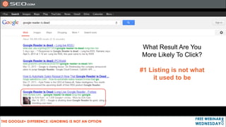 What Result Are You
More Likely To Click?

#1 Listing is not what
     it used to be
 