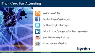 © 2016 Kyriba Corp. All rights reserved. PROPRIETARY & CONFIDENTIAL. 17
Thank You For Attending
facebook.com/kyribacorp
twitter.com/kyribacorp
linkedin.com/company/kyriba-corporation
youtube.com/kyribacorp
slideshare.com/kyriba
kyriba.com/blog
 