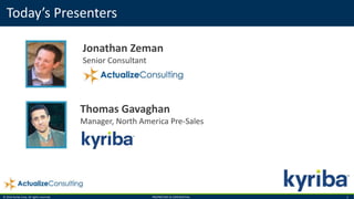 © 2016 Kyriba Corp. All rights reserved. PROPRIETARY & CONFIDENTIAL. 2
Today’s Presenters
Jonathan Zeman
Senior Consultant
Thomas Gavaghan
Manager, North America Pre-Sales
 