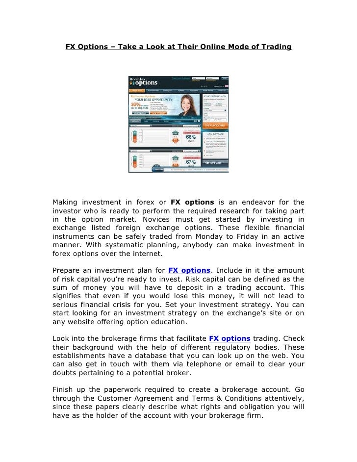 Fx Options Take A Look At Their Online Mode Of Trading - 
