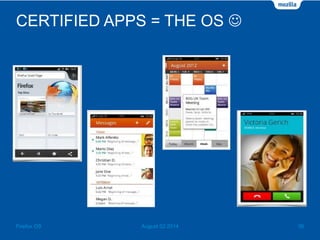 CERTIFIED APPS = THE OS 
August 02 2014 36Firefox OS
 