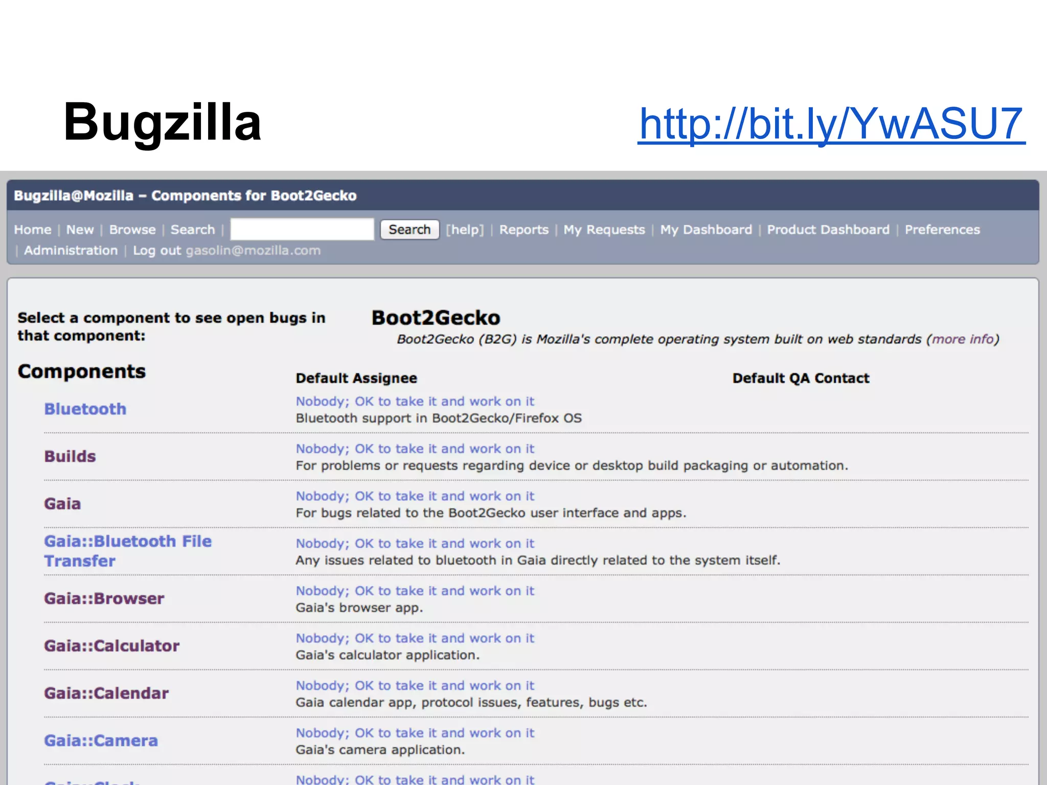 Bugzilla   http://bit.ly/YwASU7
 