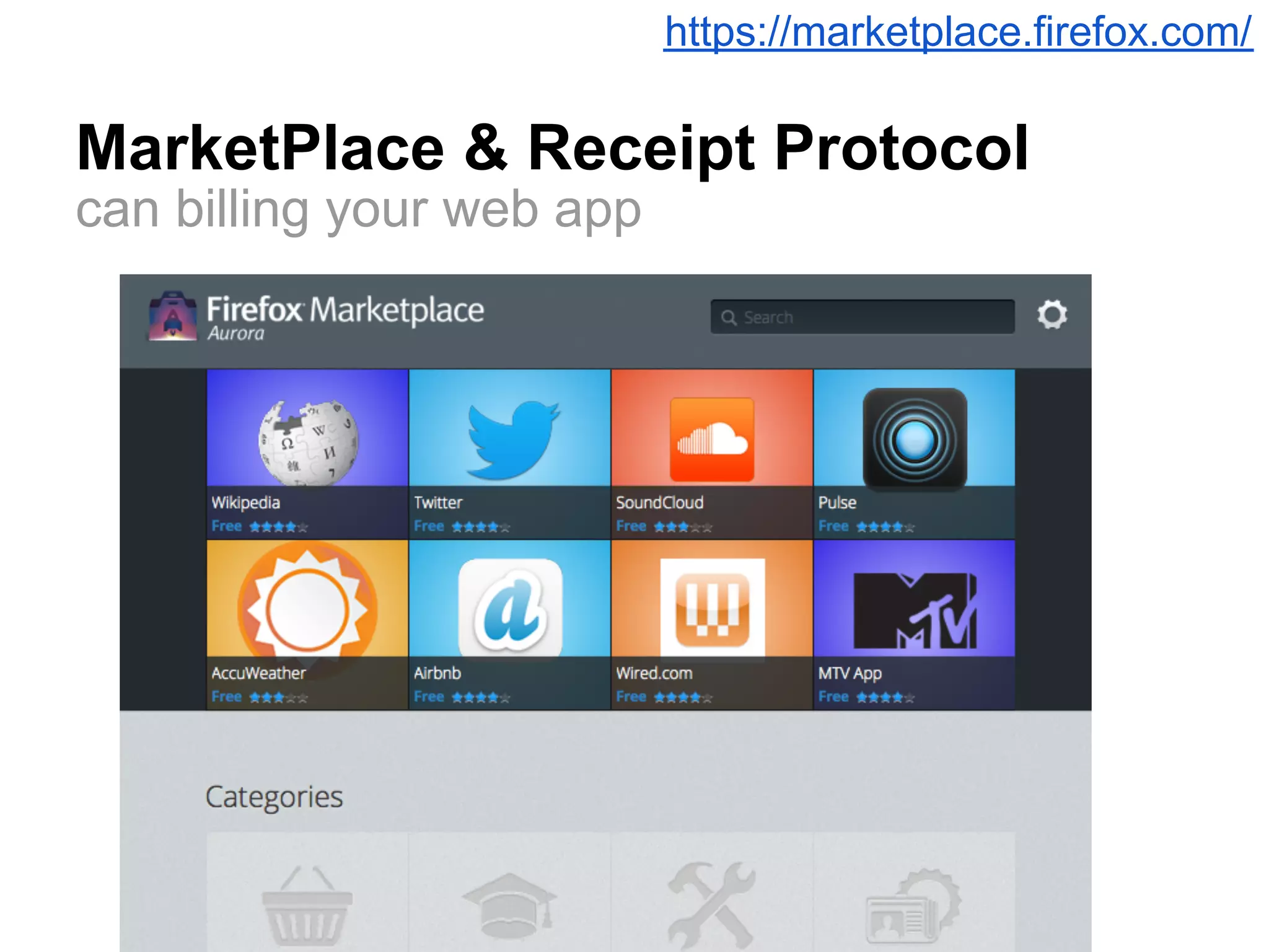https://marketplace.firefox.com/

MarketPlace & Receipt Protocol
can billing your web app
 