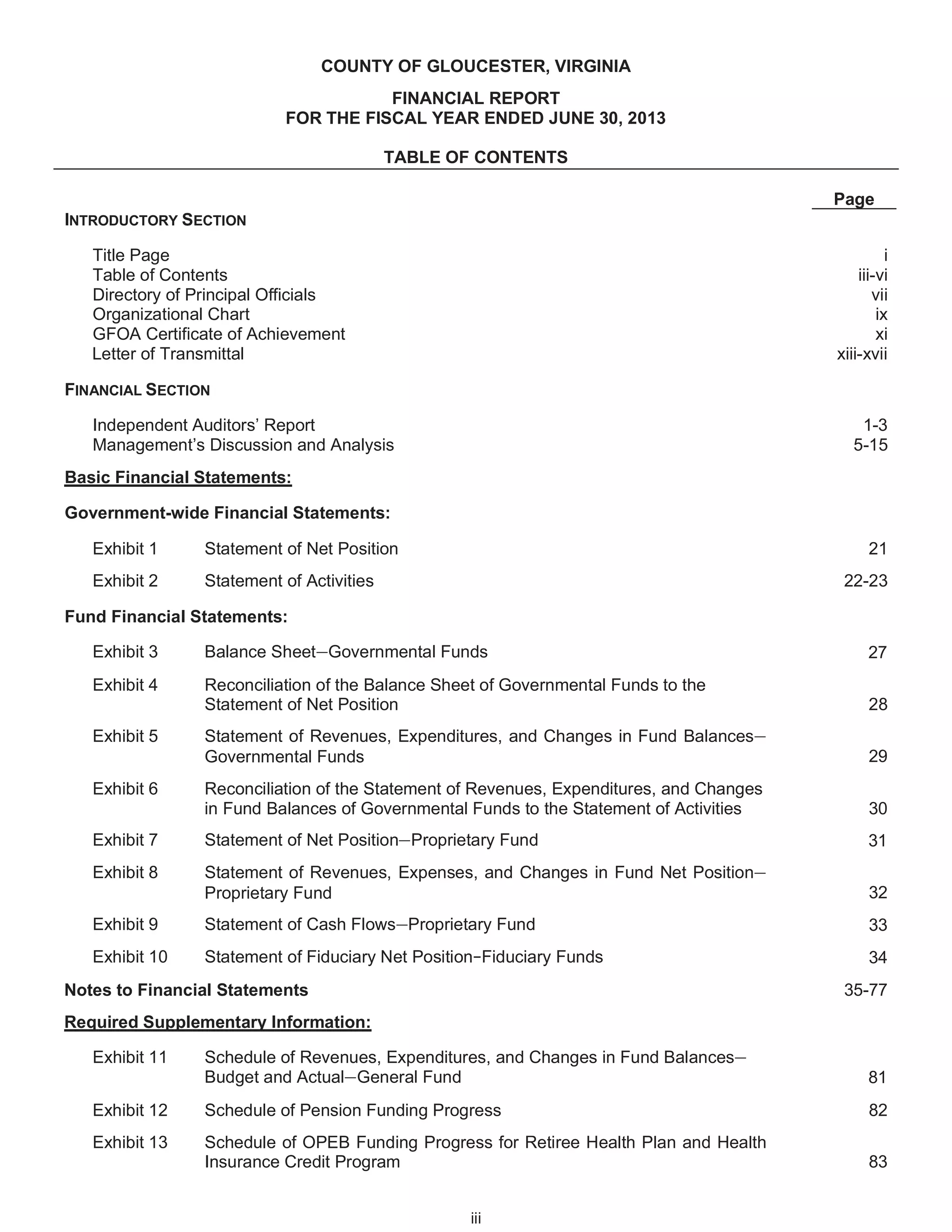 Gloucester, VA, Fy 2013 comprehensive annual financial report