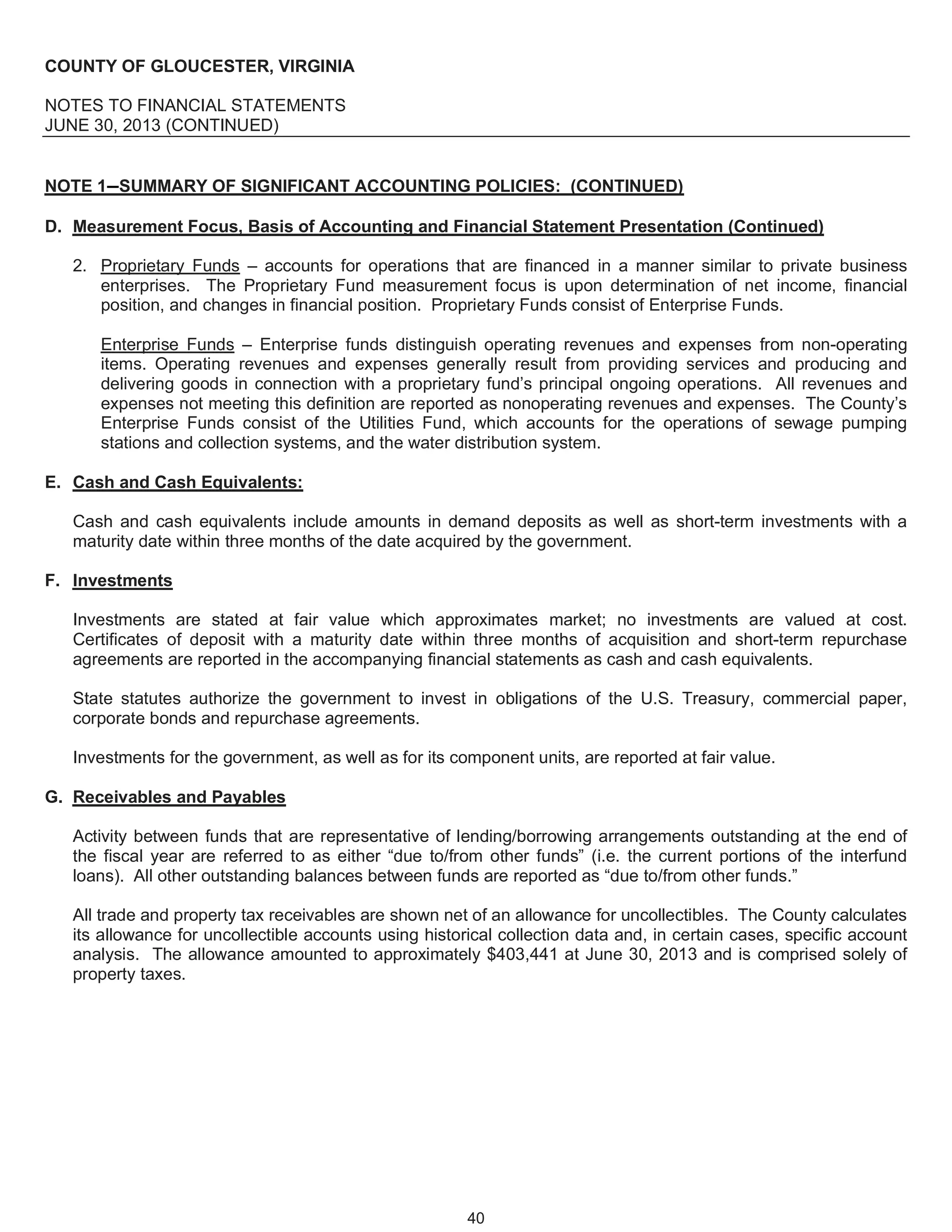 Gloucester, VA, Fy 2013 comprehensive annual financial report