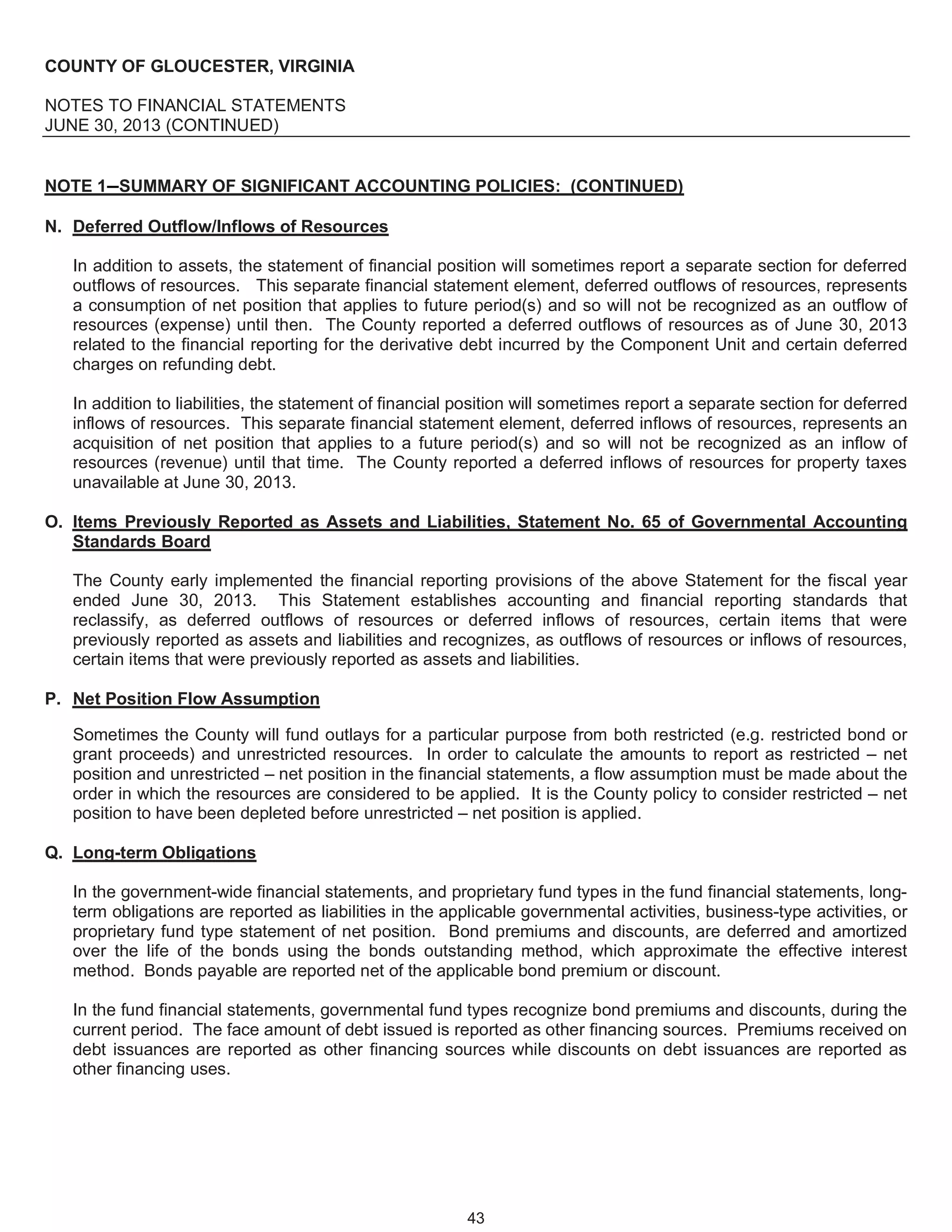 Gloucester, VA, Fy 2013 comprehensive annual financial report