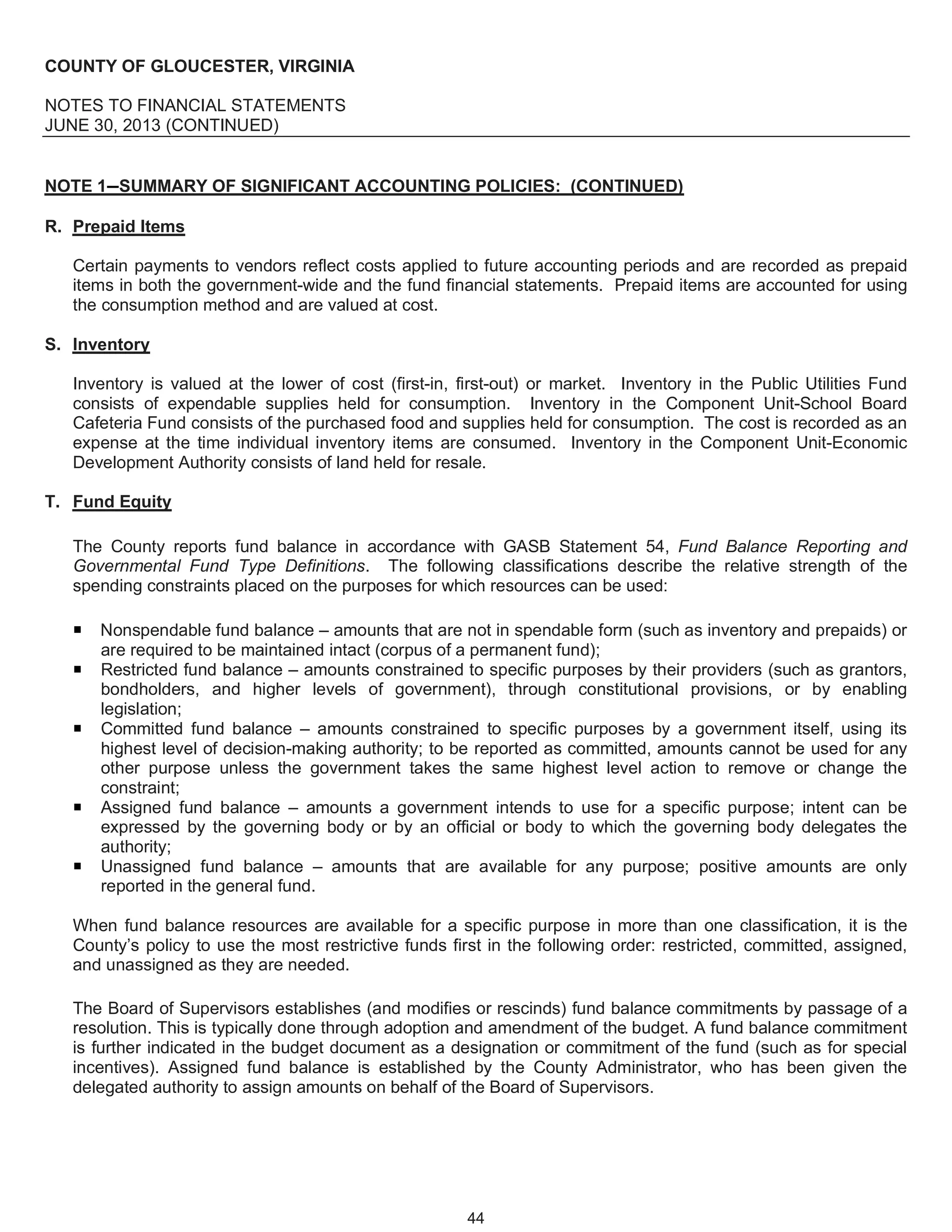 Gloucester, VA, Fy 2013 comprehensive annual financial report