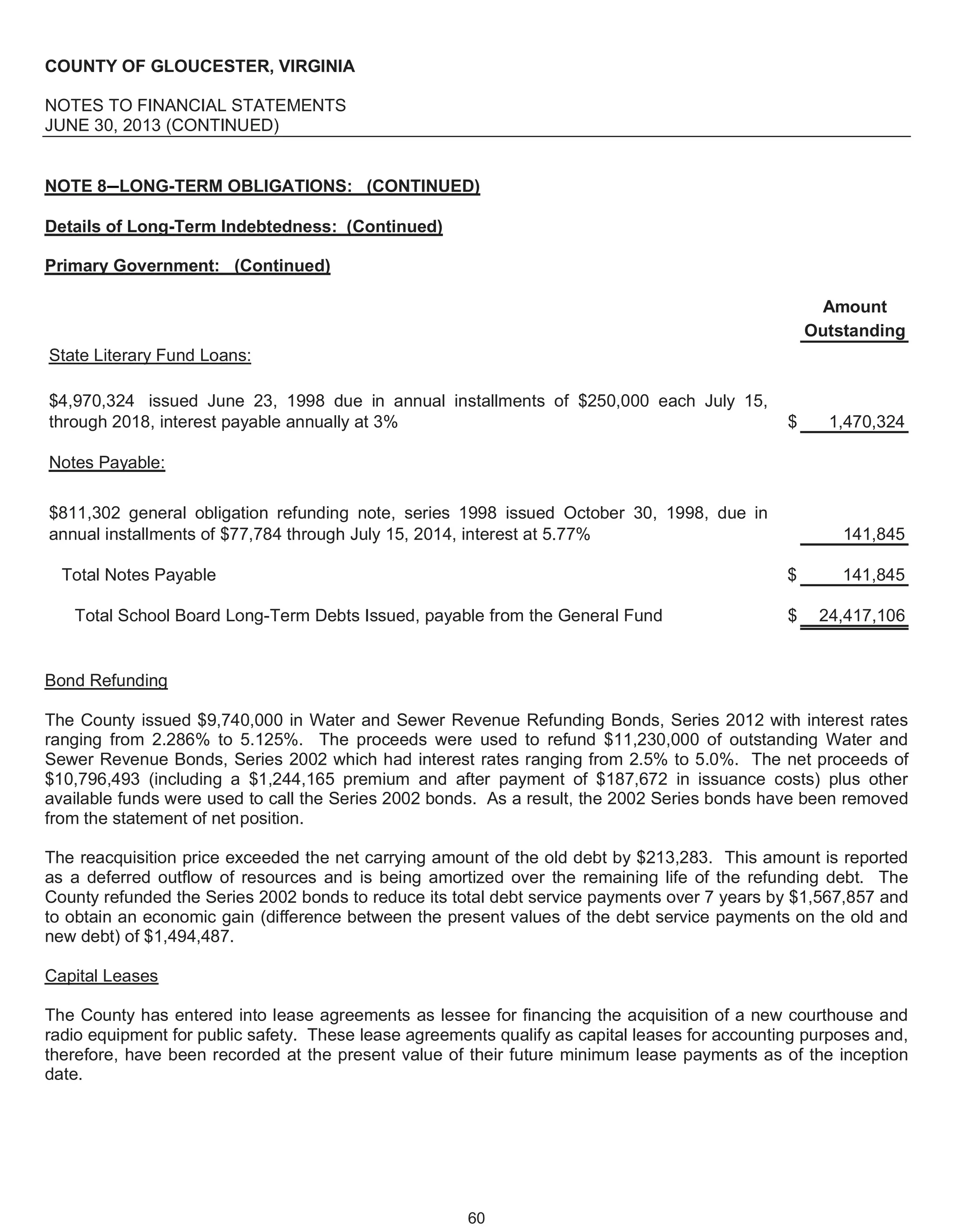 Gloucester, VA, Fy 2013 comprehensive annual financial report