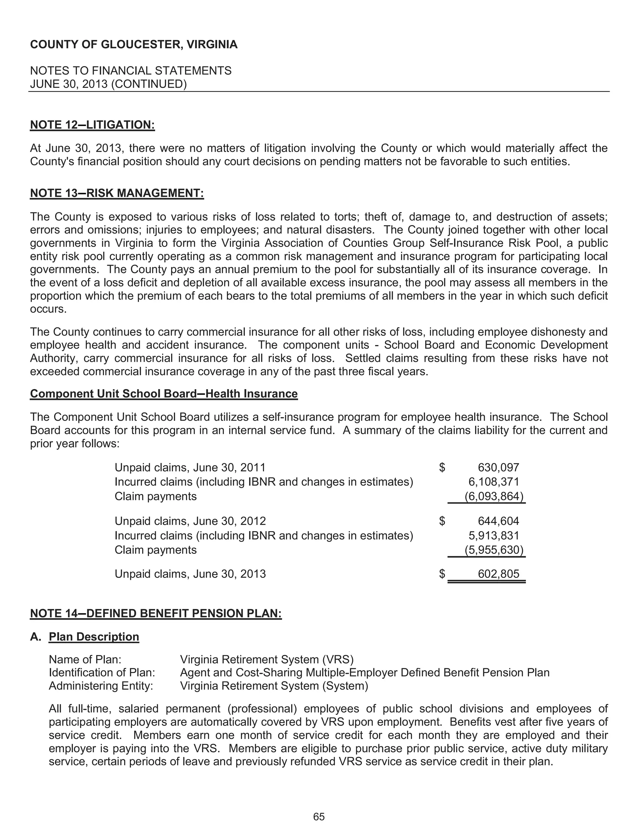 Gloucester, VA, Fy 2013 comprehensive annual financial report