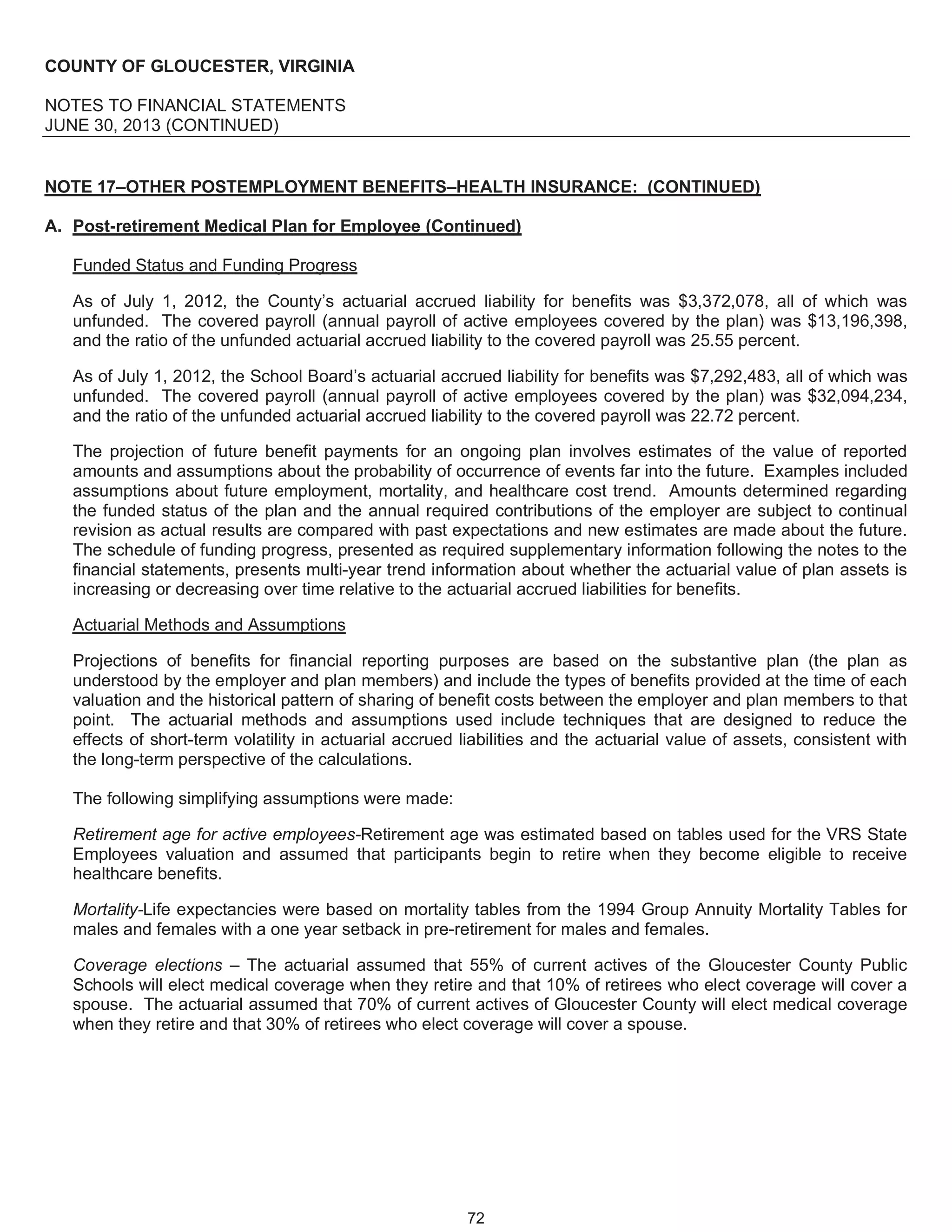 Gloucester, VA, Fy 2013 comprehensive annual financial report