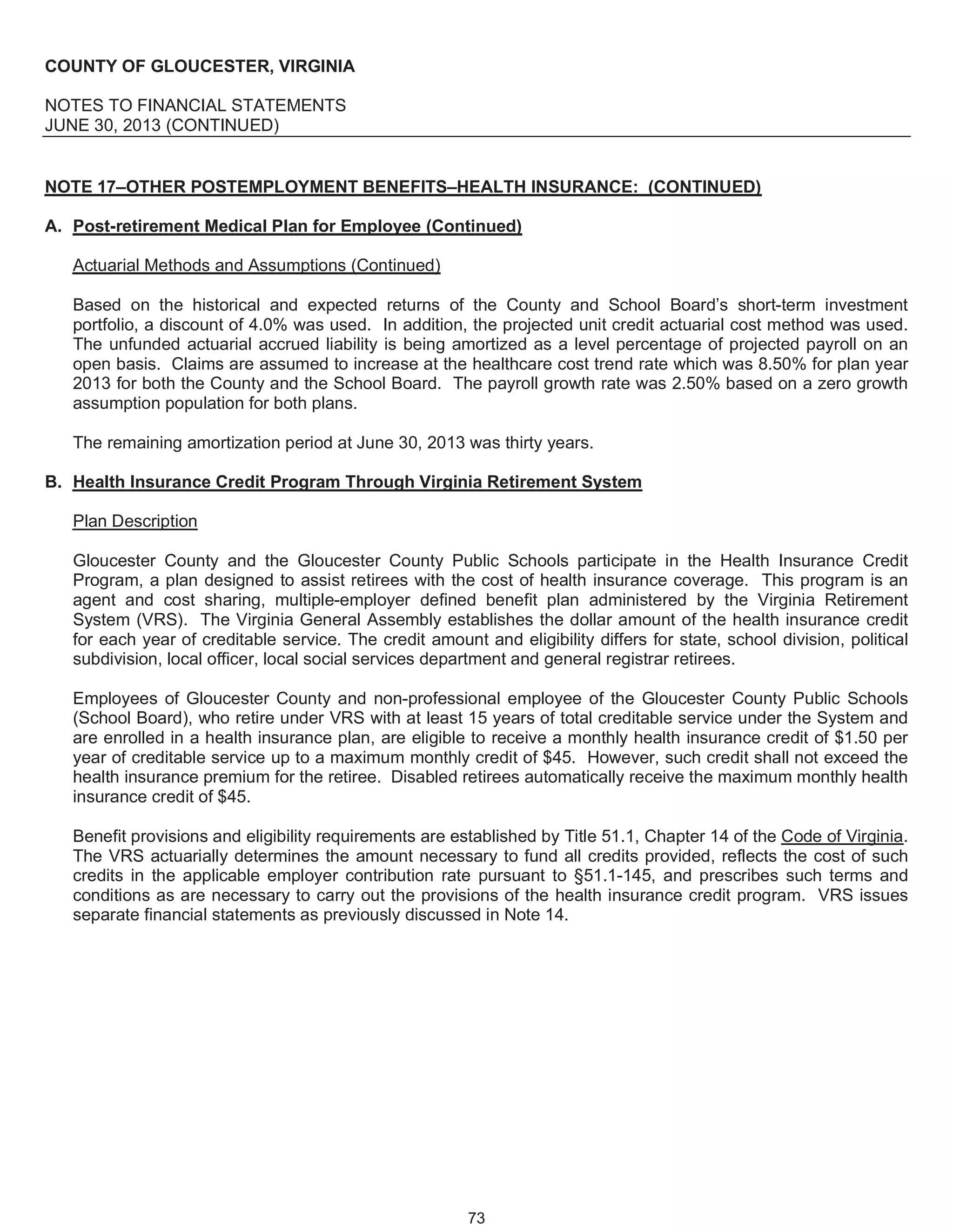 Gloucester, VA, Fy 2013 comprehensive annual financial report