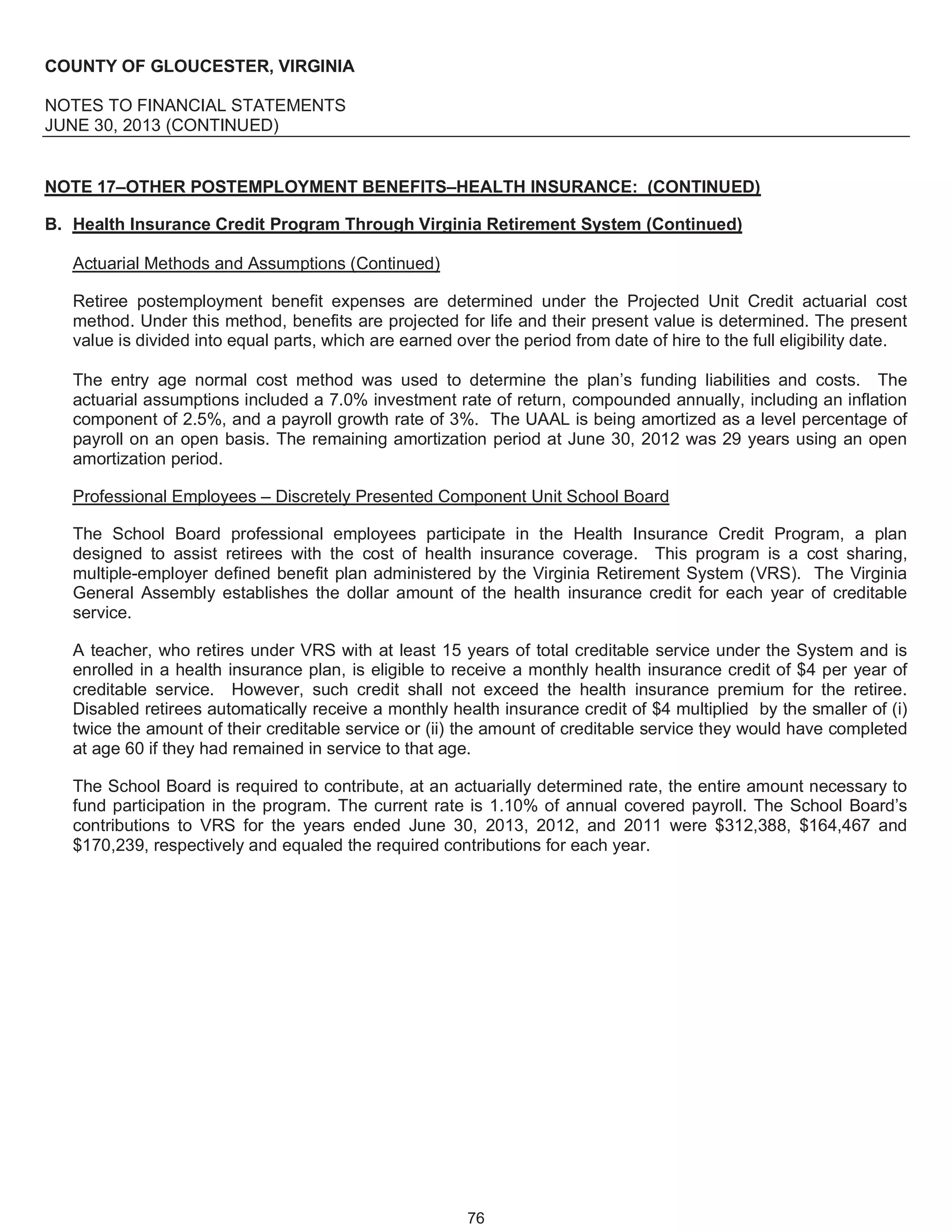 Gloucester, VA, Fy 2013 comprehensive annual financial report