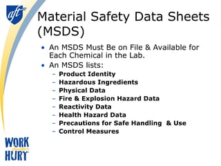 Lab Msds Sheets Health and safety in the laboratory (Osha).ppt