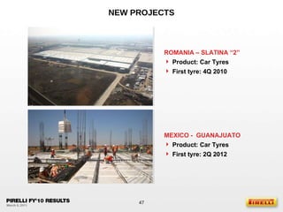 ROMANIA – SLATINA “2”  Product: Car Tyres First tyre: 4Q 2010 MEXICO -  GUANAJUATO Product: Car Tyres First tyre: 2Q 2012 NEW PROJECTS 
