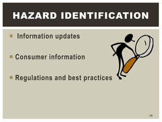  Information updates
 Consumer information
 Regulations and best practices
29
HAZARD IDENTIFICATION
 