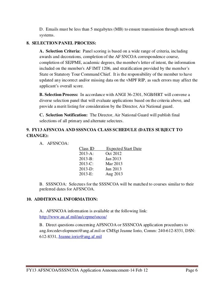 Fy13 afsncoa and sssncoa announcement