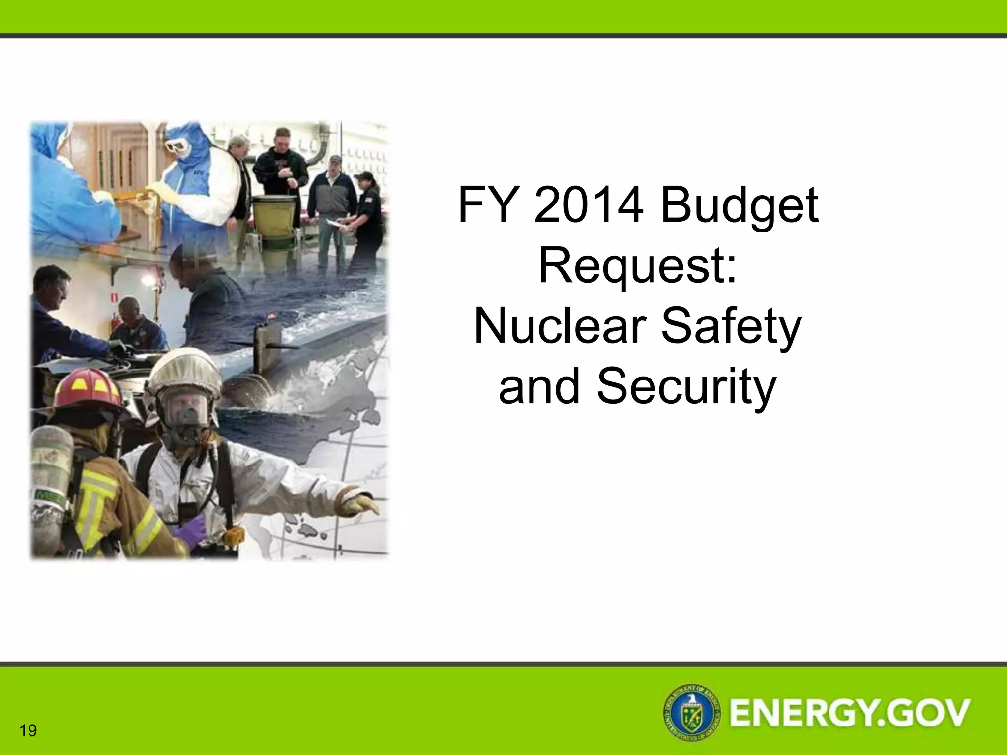 Delivering Scientific Discovery and User Facilities
          to Advance American Competitiveness
     • The Office of Science request is $5.152 billion
         • Continues support for the Energy Frontier Research Centers
           which have proved enormously productive, generating 60
           invention disclosures and 200 patents
         • Continues efforts to maintain America’s lead and take maximum
           scientific advantage of computing capabilities




19
 