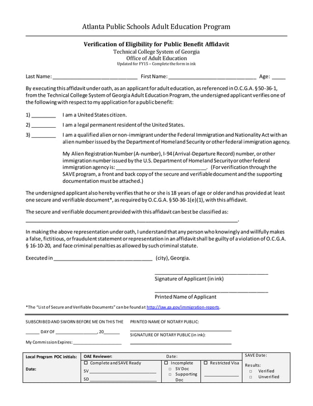 Fy15 voepb affidavit for adult programs | DOCX | Adult Education ...