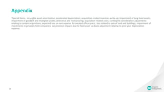 14
Appendix
2Special Items: intangible asset amortization; accelerated depreciation; acquisition-related inventory write-up; impairment of long-lived assets;
impairment of goodwill and intangible assets; severance and restructuring; acquisition-related costs; contingent consideration adjustments
relating to certain acquisitions; expected loss on rent expense for vacated office space; loss related to sale of land and buildings; impairment of
investments in privately-held companies; tax provision impacts due to fixed asset tax basis adjustment relating to prior year depreciation
expense.
 