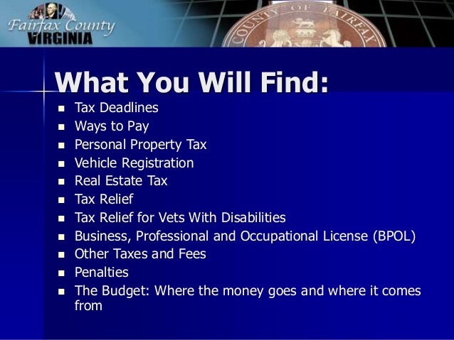 Fairfax County Personal Property Tax >> FY 2015 Tax Facts Fairfax County Personal Property Tax >> FY 2015 Tax Facts
