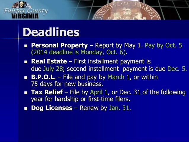 Fairfax County Personal Property Tax >> FY 2015 Tax Facts Fairfax County Personal Property Tax >> FY 2015 Tax Facts
