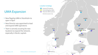 UMA Expansion
• New flagship UMA in Stockholm to
open in April
• New Director was appointed to lead
and expand UMA operations
• Team is actively scouting for new
locations to expand the network,
especially in Nordic capitals
Location strategy
ExistingTP locations
Existing flagship UMAs
Potential UMA locations
Stockholm
Copenhagen
Riga
Hamburg
Warsaw
Illustrative purposes only.
February 15, 201817 Full Year 2017 Results | Keith Silverang, CEO
 