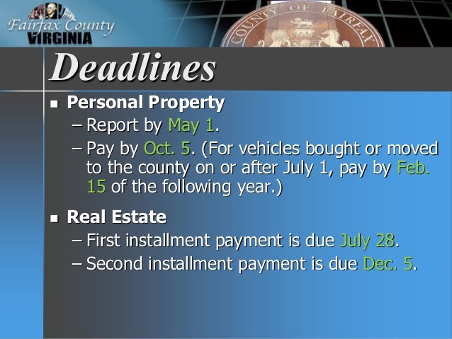 Fairfax County Personal Property Tax >> FY 2017 Tax Facts Fairfax County Personal Property Tax >> FY 2017 Tax Facts