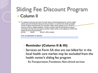 Sliding Fee Discount Program
 Column II
 Reminder (Column II & III):
 Services on Form 5A that are not billed for in th...
