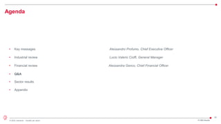 33
© 2022 Leonardo - Società per azioni
Agenda
FY 2021 Results
• Key messages Alessandro Profumo, Chief Executive Officer
• Industrial review Lucio Valerio Cioffi, General Manager
• Financial review Alessandra Genco, Chief Financial Officer
• Q&A
• Sector results
• Appendix
 
