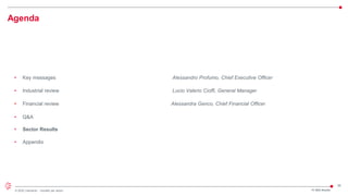 35
© 2022 Leonardo - Società per azioni
Agenda
FY 2021 Results
• Key messages Alessandro Profumo, Chief Executive Officer
• Industrial review Lucio Valerio Cioffi, General Manager
• Financial review Alessandra Genco, Chief Financial Officer
• Q&A
• Sector Results
• Appendix
 