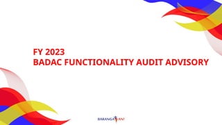 FY 2023 BADAC Functionality Audit Guidelines.pptx