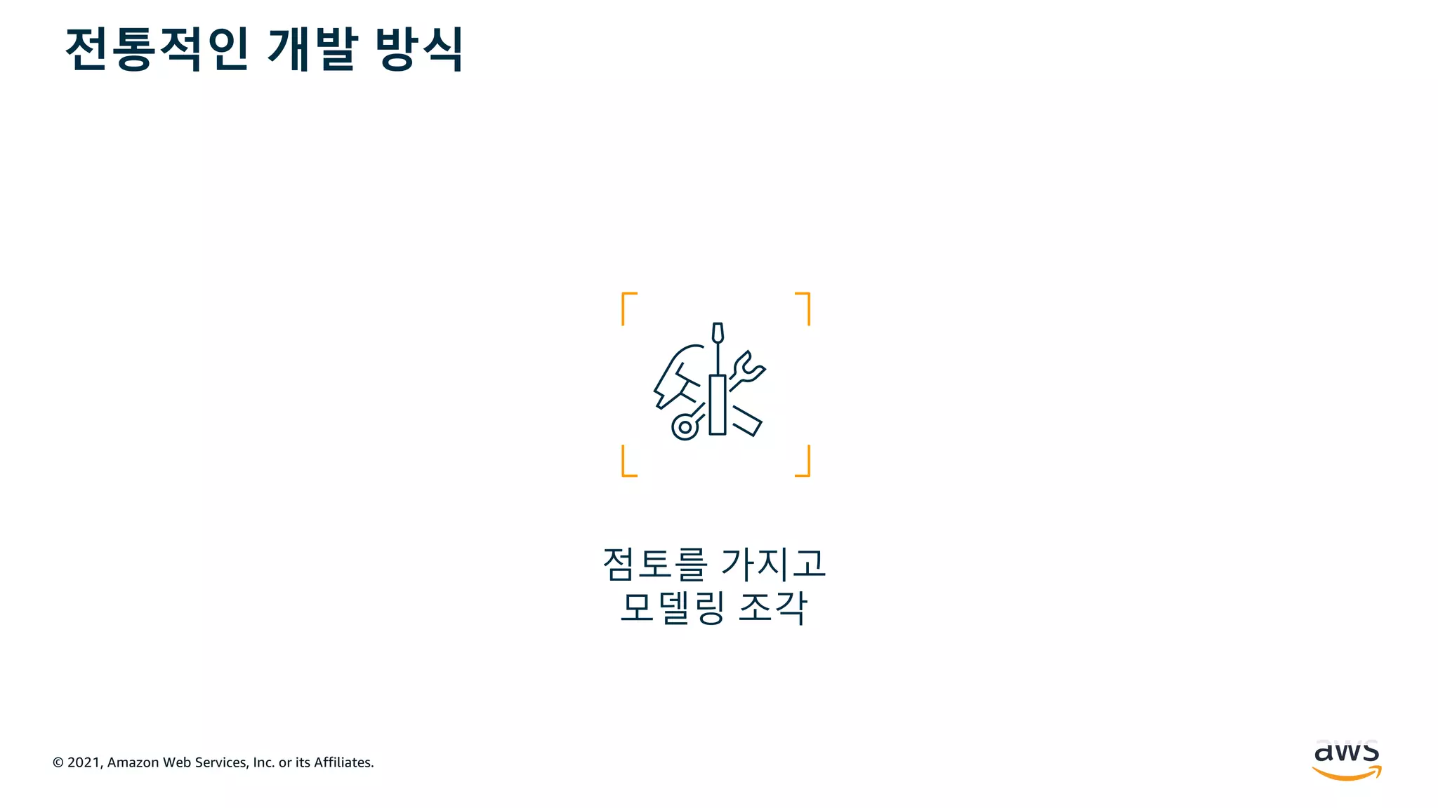 © 2021, Amazon Web Services, Inc. or its Affiliates.
점토를 가지고
모델링 조각
전통적인 개발 방식
 