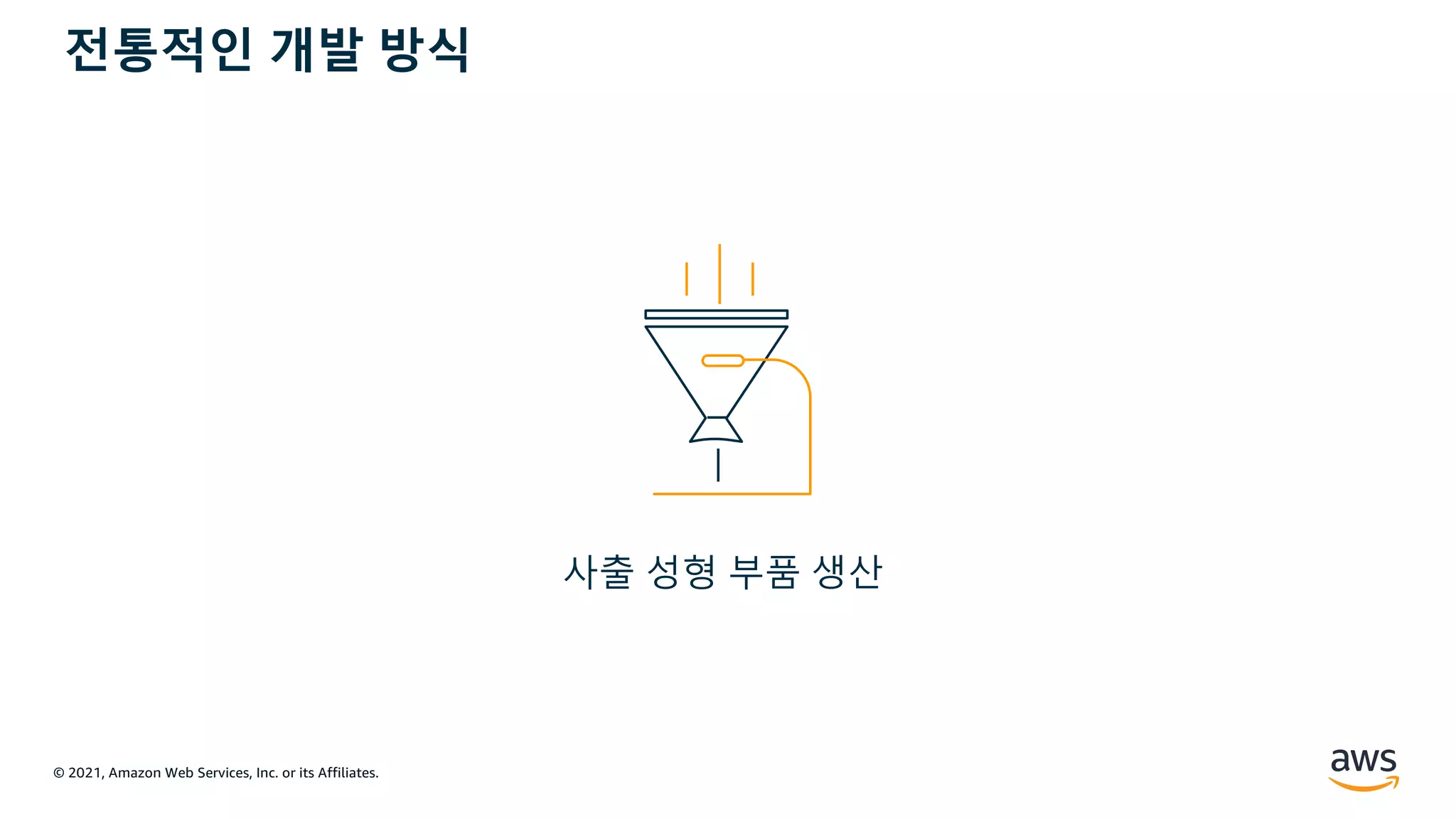 © 2021, Amazon Web Services, Inc. or its Affiliates.
사출 성형 부품 생산
전통적인 개발 방식
 