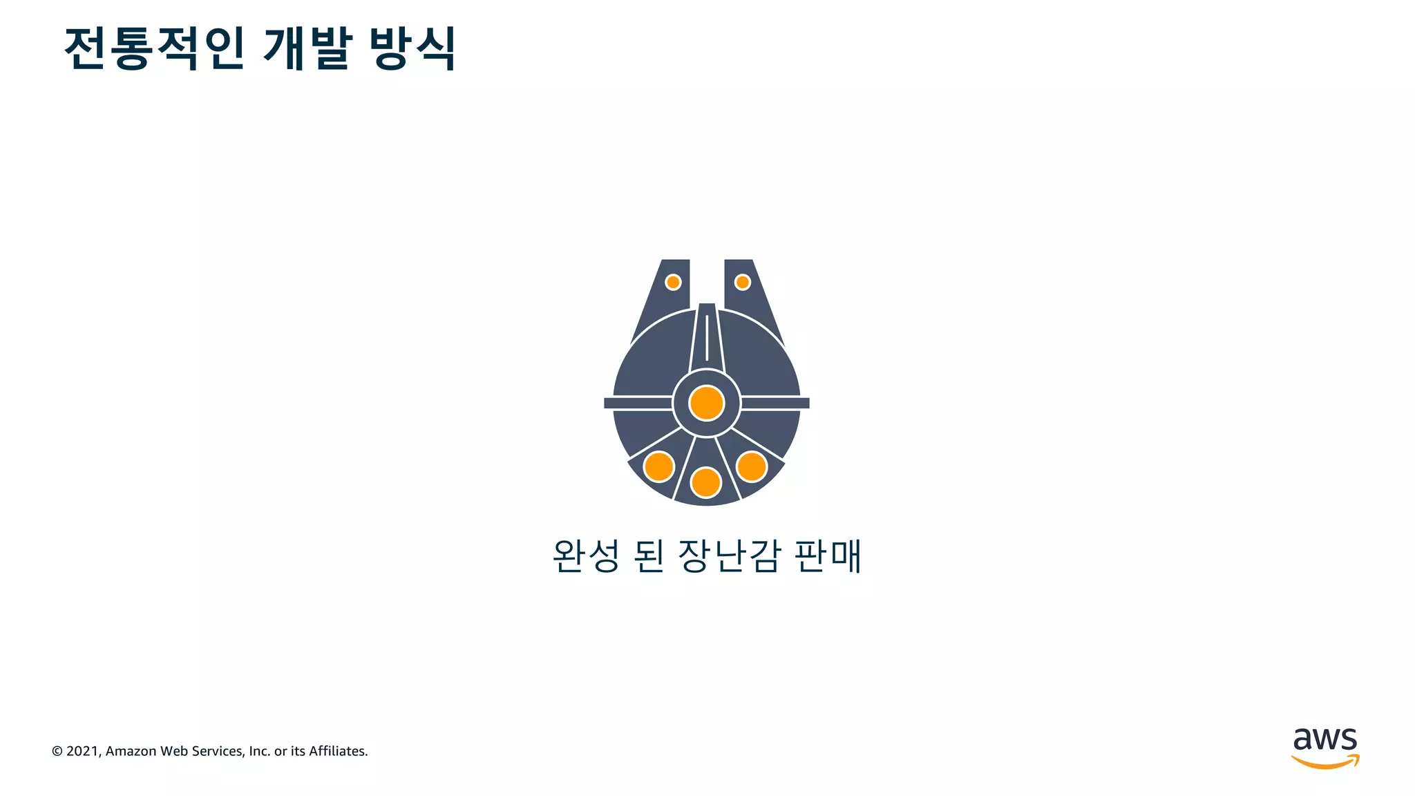 © 2021, Amazon Web Services, Inc. or its Affiliates.
완성 된 장난감 판매
전통적인 개발 방식
 