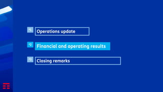 Financial and operating results
#2
Closing remarks
#3
Operations update
#1
 