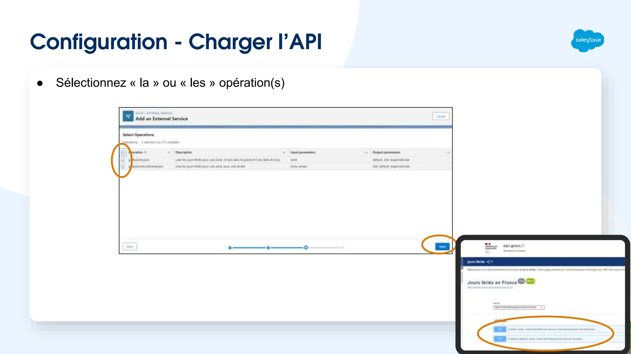 Configuration - Charger l’API
● Sélectionnez « la » ou « les » opération(s)
 