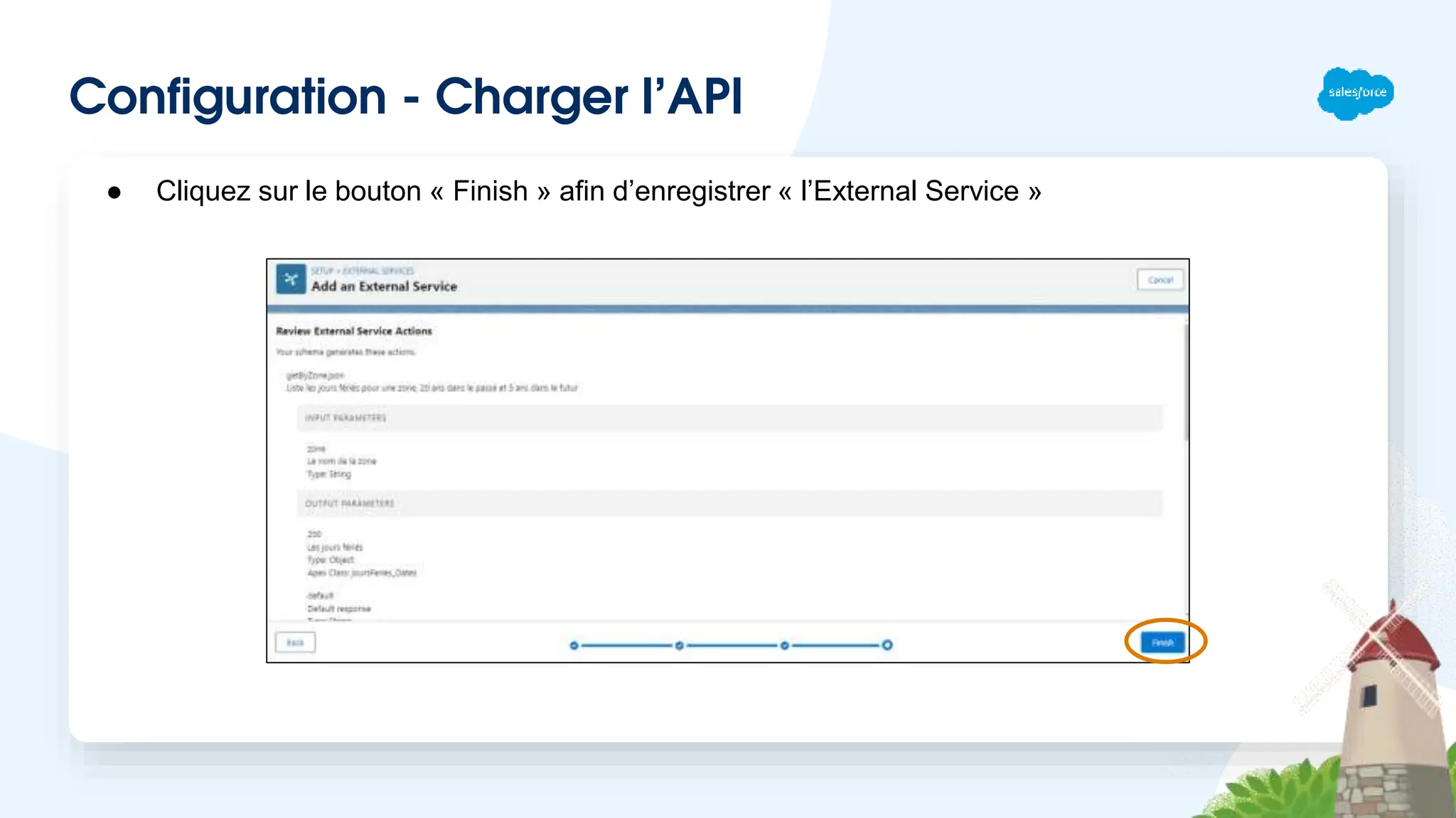 Configuration - Charger l’API
● Cliquez sur le bouton « Finish » afin d’enregistrer « l’External Service »
 