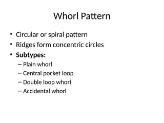Identify and differentiate various types of Thumb prints. (E) | PPTX