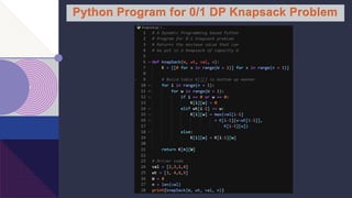 Python Program for 0/1 DP Knapsack Problem
 