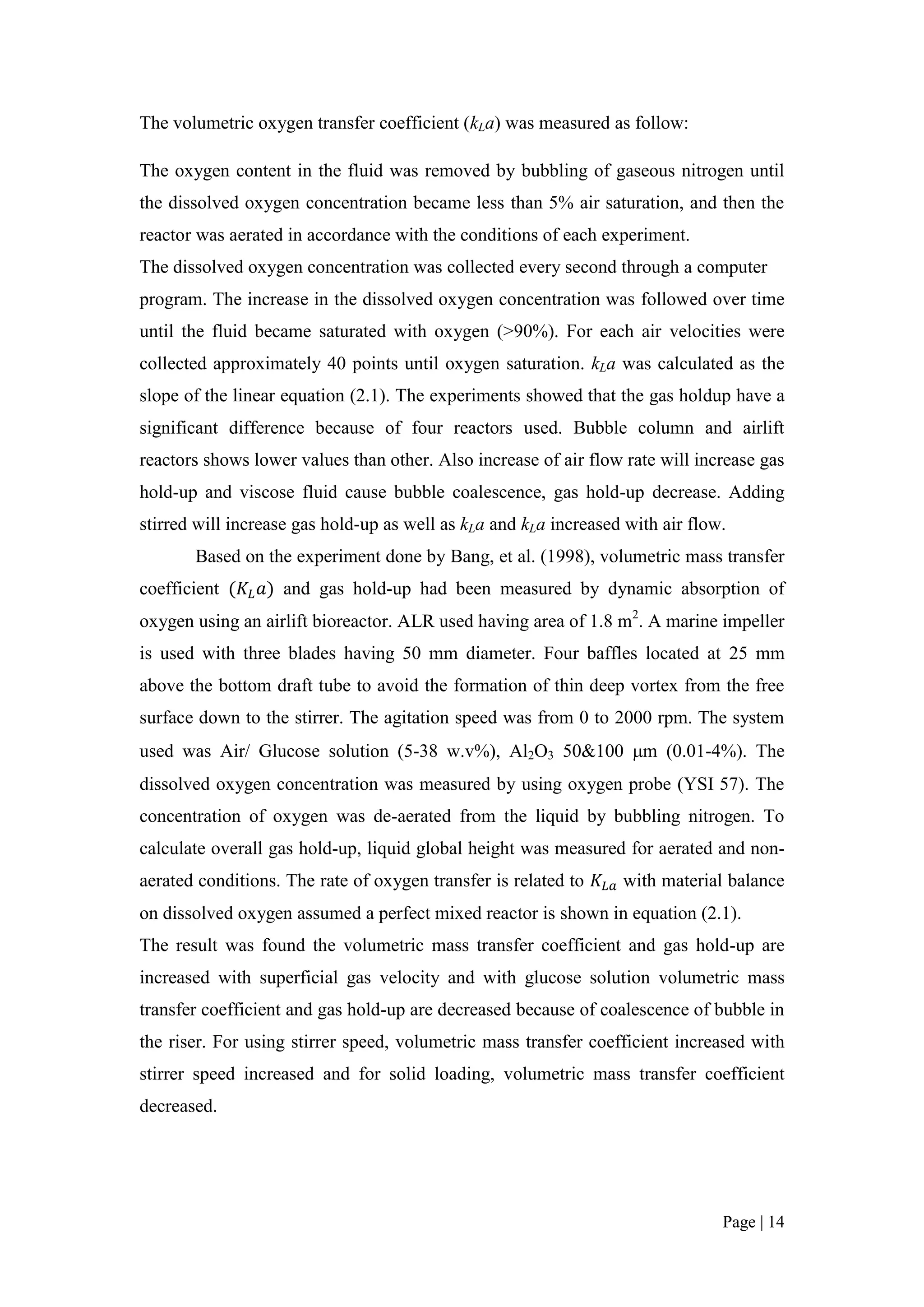 Fyp measurement of volumetric mass transfer coefficient | PDF