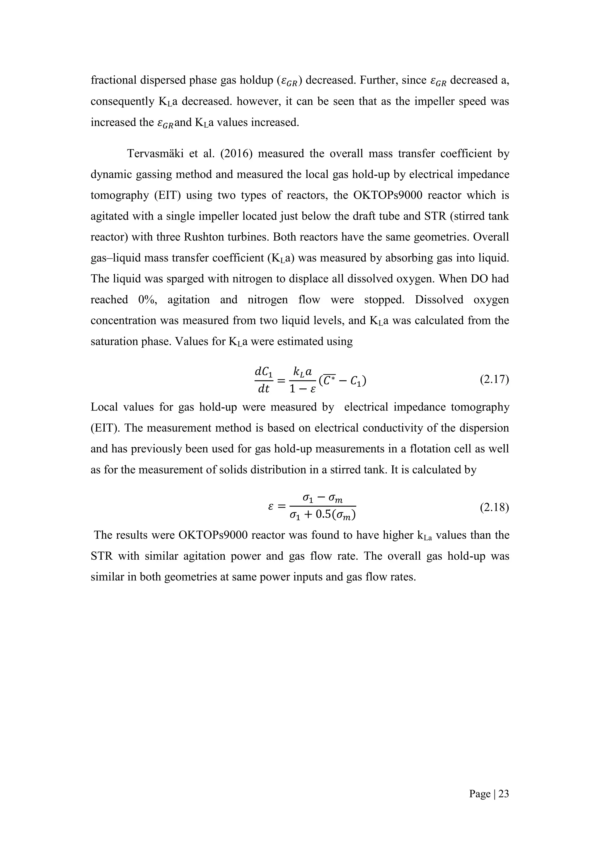 Fyp measurement of volumetric mass transfer coefficient | PDF