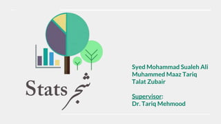 Syed Mohammad Sualeh Ali
Muhammed Maaz Tariq
Talat Zubair
Supervisor:
Dr. Tariq Mehmood
 